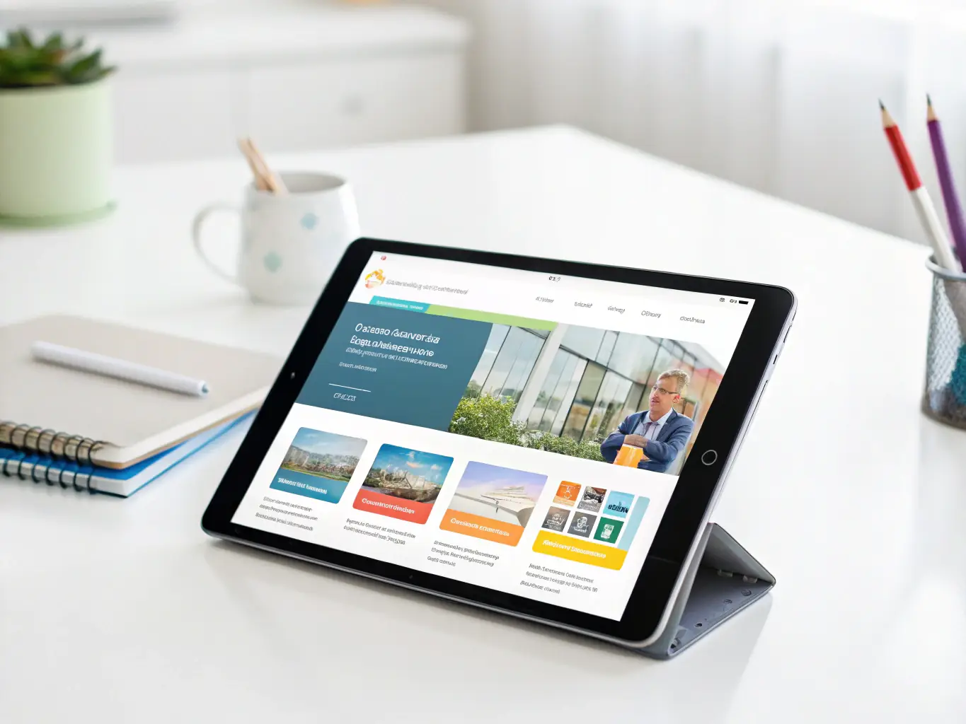 A close-up of a user interacting with a visually appealing, intuitive website interface on a tablet, emphasizing smooth navigation and engaging user experience, reflecting the UX focus of 80 to 20’s design process.