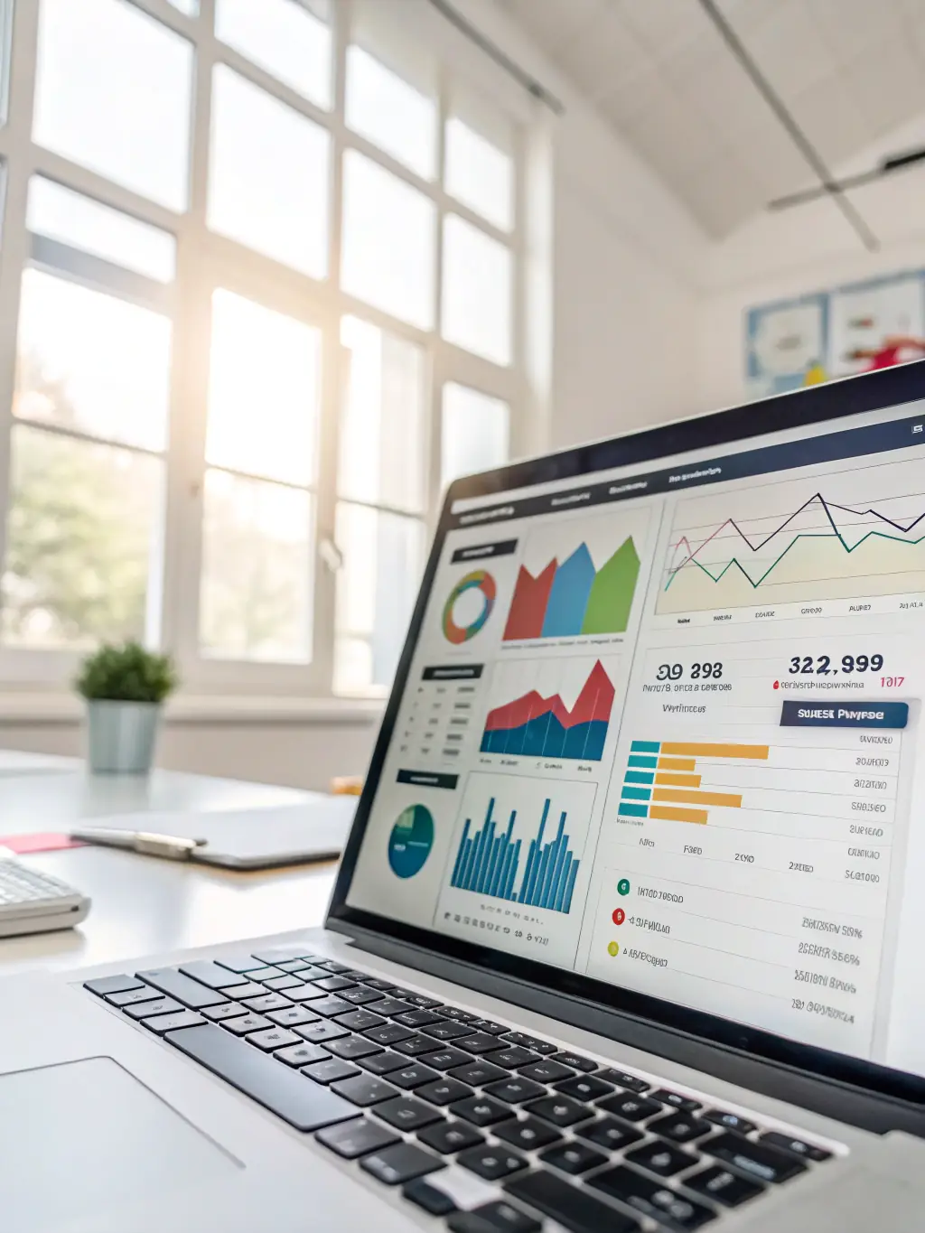A professional screenshot of an SEO dashboard with analytics graphs, alongside a web page optimized for accessibility, showing clear navigation and readable text.